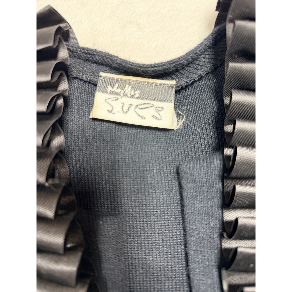 VTG Phyllis Sues Black Knit Cardigan Ruffle Satin Bolero Jacket Sz Sm Tango - Picture 5 of 13